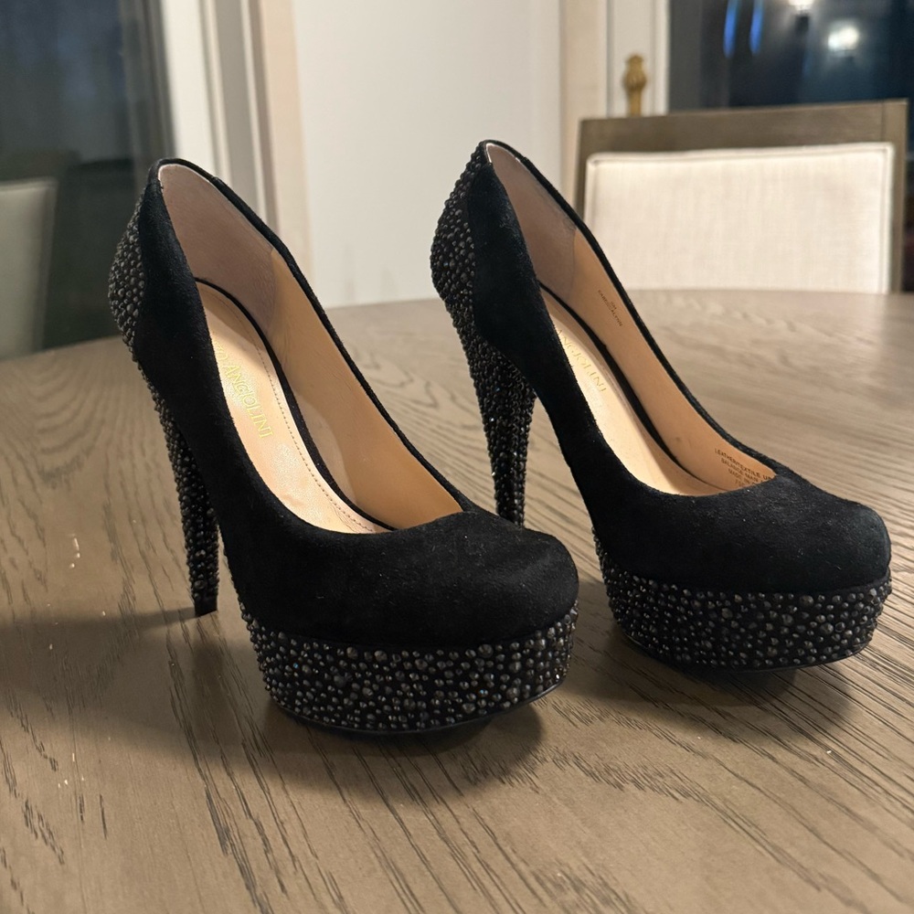 Enzo Angiolini Black Suede and Studded Platform Heels